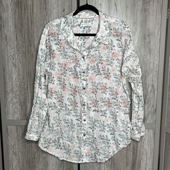 Anthropologie Button Up Shirt Embroidered Floral Lightweight Oversized M/L - Picture 1 of 8